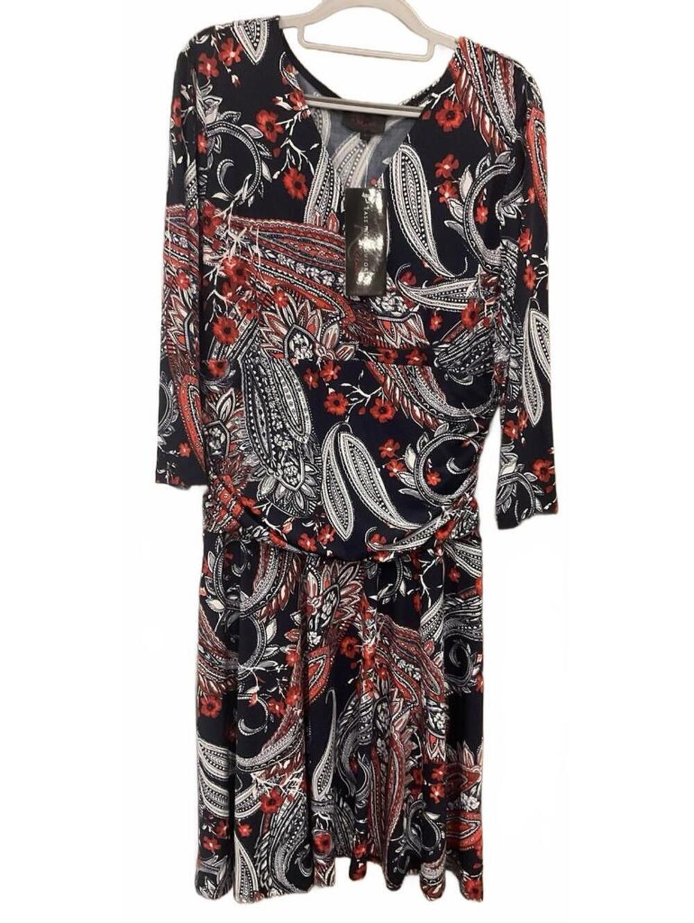 NWT REKUCCI Womens Long Sleeve Round Neck Blue/red Dress Size 16